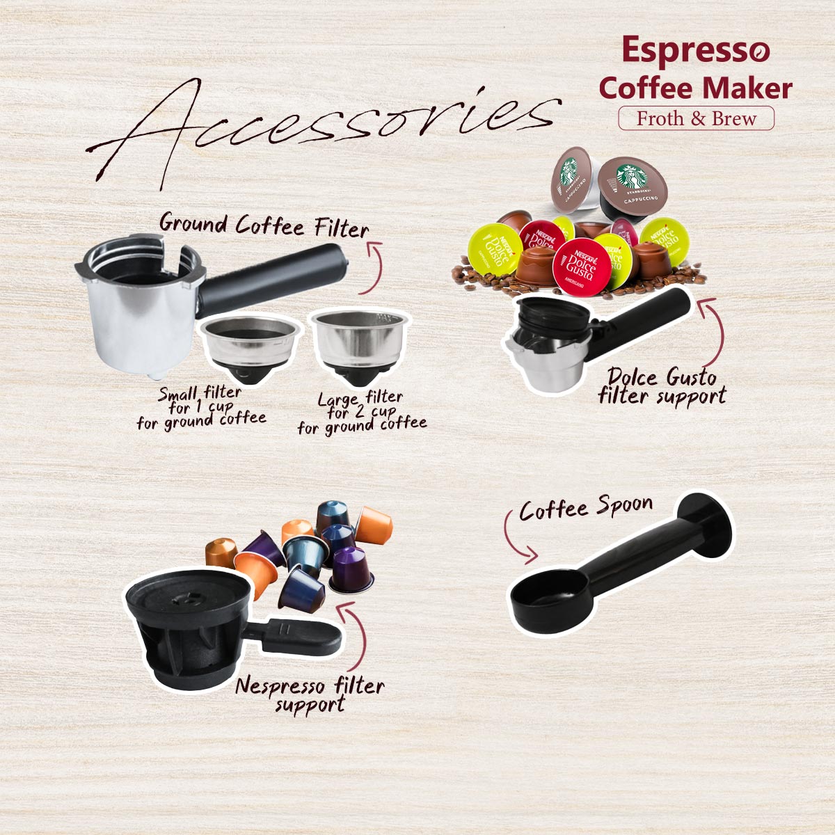 20 Bar Automatic Giselle Espresso Coffee Machine Nespresso + Gusto