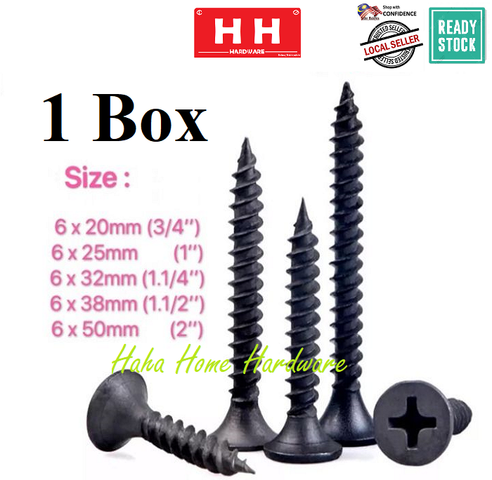 Skru Tajam Hitam (1 Box) Quality Black Dry Wall Drywall Screw Driving ...