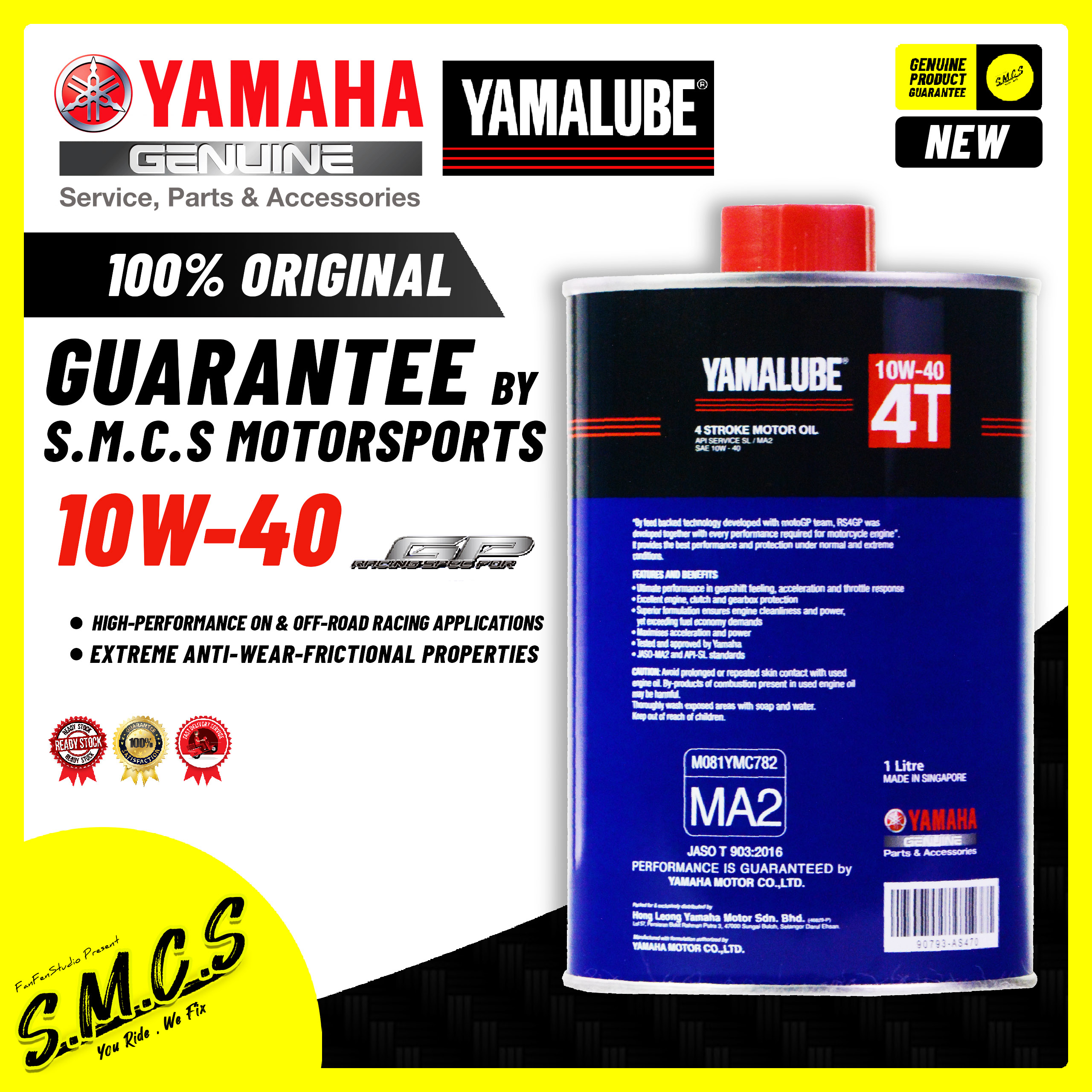 Yamalube 10W40 RS4GP 4T Fully Synthetic 1L l 100% Original l Minyak ...