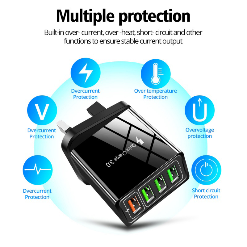 Portable Fast Charging Adapter 24W 4 USB Port Mobile Charger Adapter QC ...
