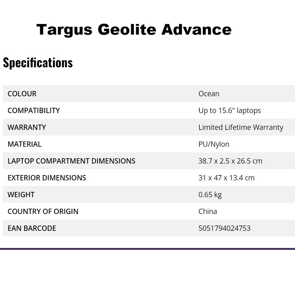 Targus 15.6” Geolite Essential / Geolite Plus/ Geolite Advance Laptop Backpack/Business Backpack
