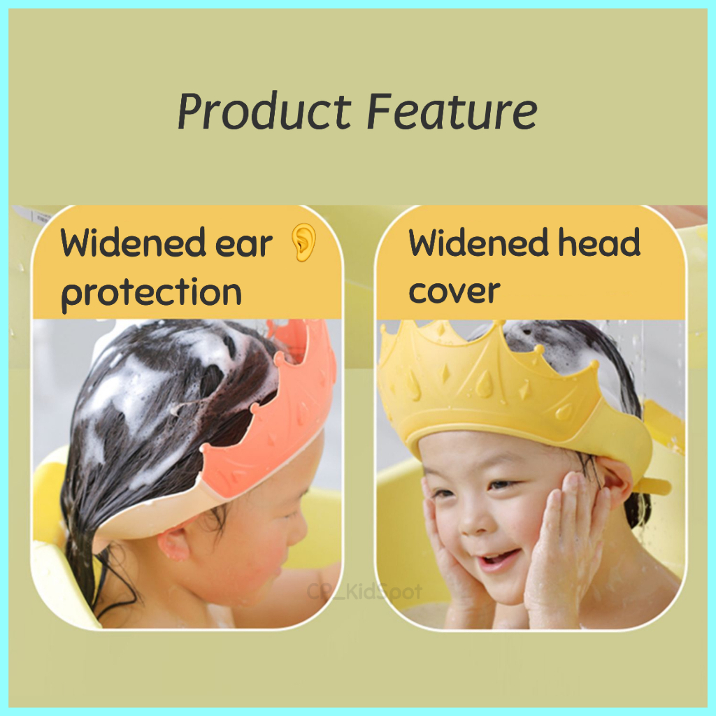 Baby Shower Cap Crown Adjustable Ear Protection Anti Water Reflux Baby Shower Head Bath Cap