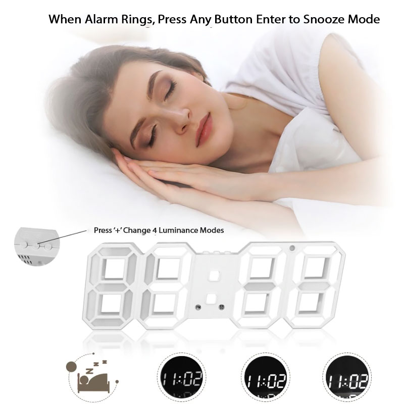 3D LED Digital Alarm Clock Date Time Display Table Wall Modern Home ...