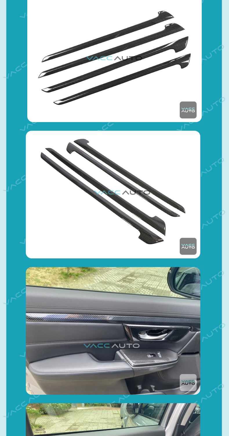4-Piece Carbon Fiber Door Armrest Panel Trim Covers For 2017-2021 Honda CR-V – Black