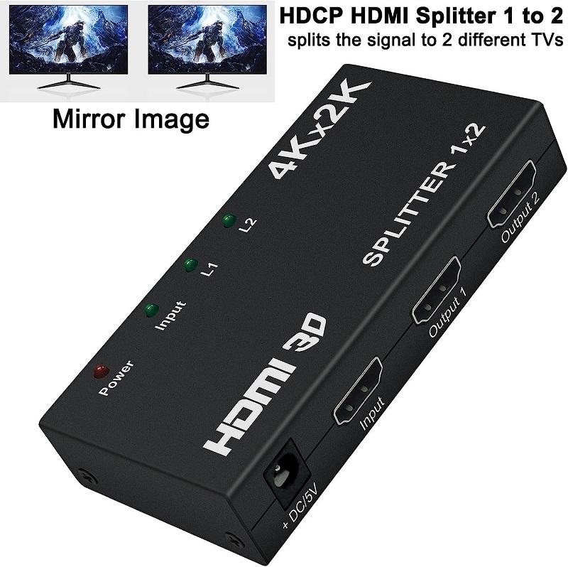 4K HDMI Splitter 1 in 2 Out High Speed Ultra HD 4K30Hz 3D Full HD 1080p ...