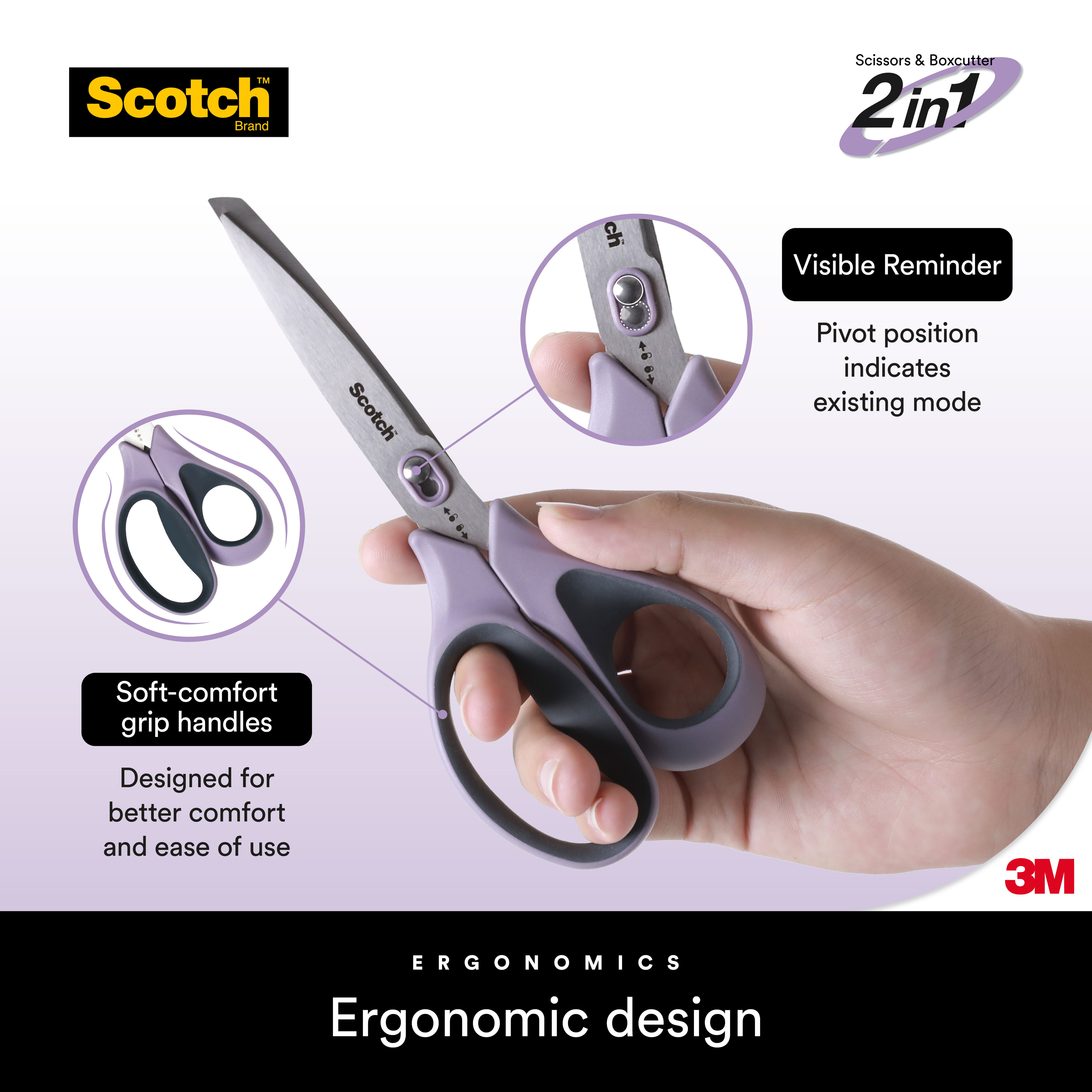 3M Scotch Unboxing Scissors (7-inch) (Non-Stick Coated / Stainless ...