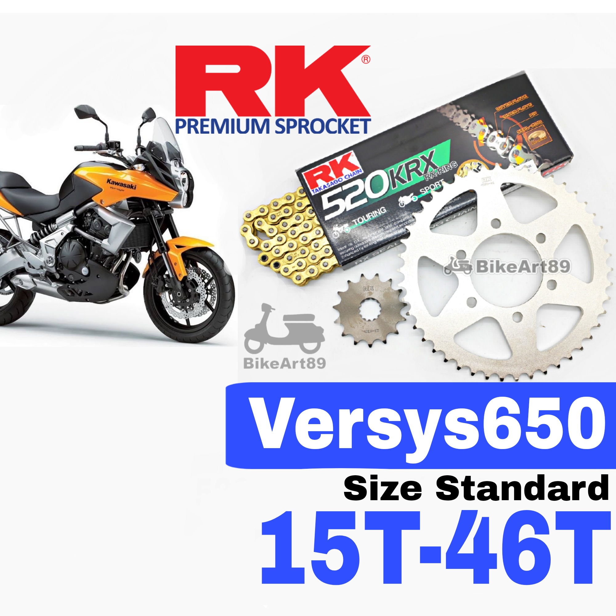 RK Sprocket Set Kawasaki Versys650 RK 520 KRX X-Ring Black / Gold Chain ...
