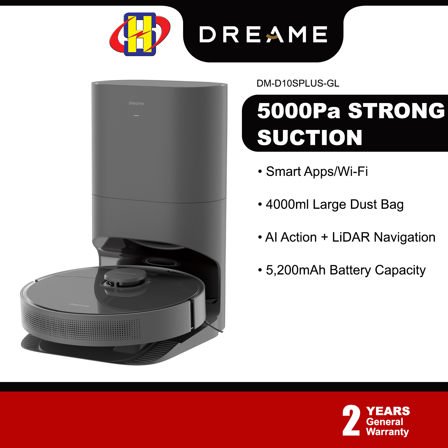 Dreame D10s Plus Robotic Vacuum Cleaner, Black