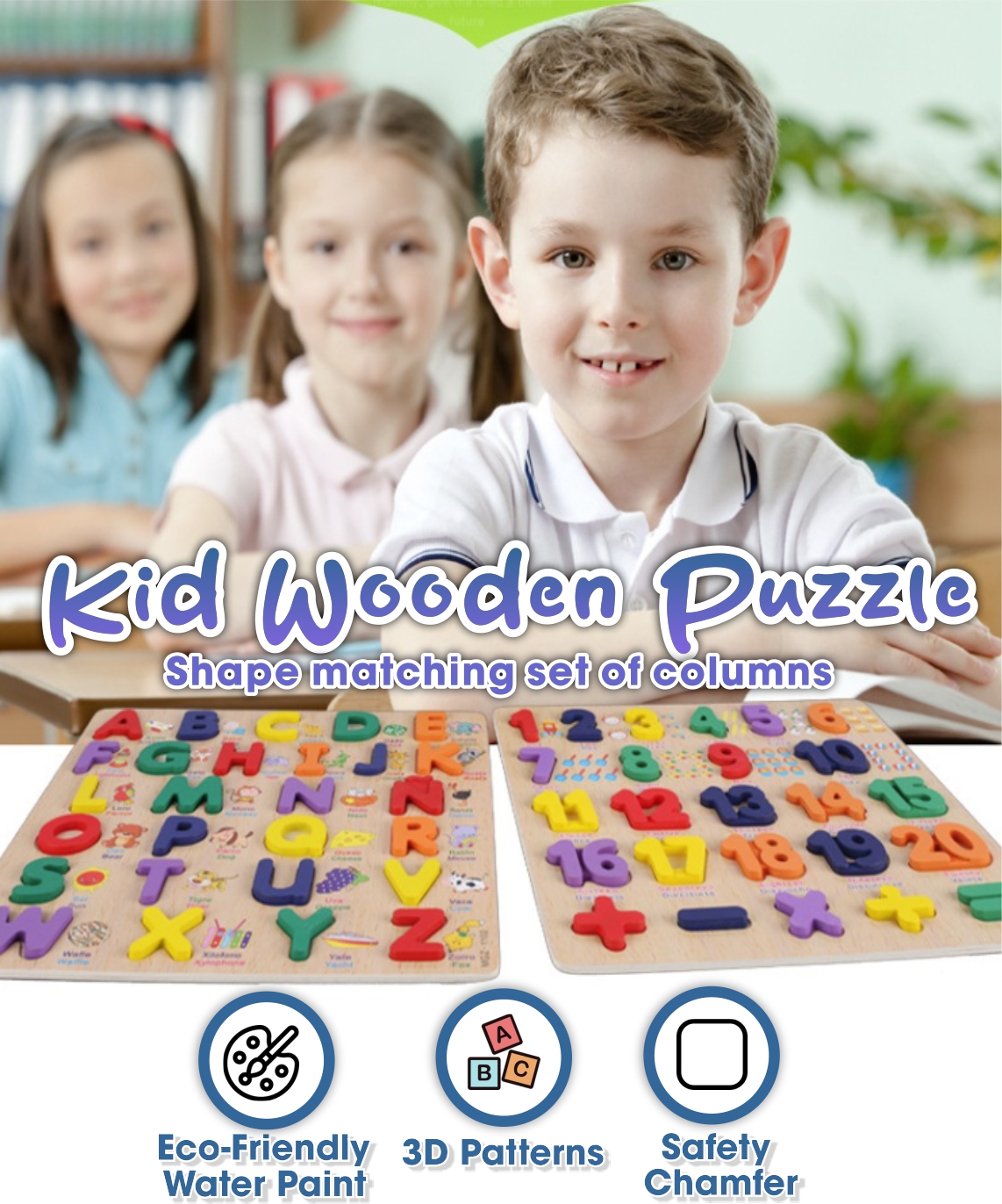 Kids Jigsaw Wooden Puzzle Baby Montessori ABC Puzzle Learning Toys ...