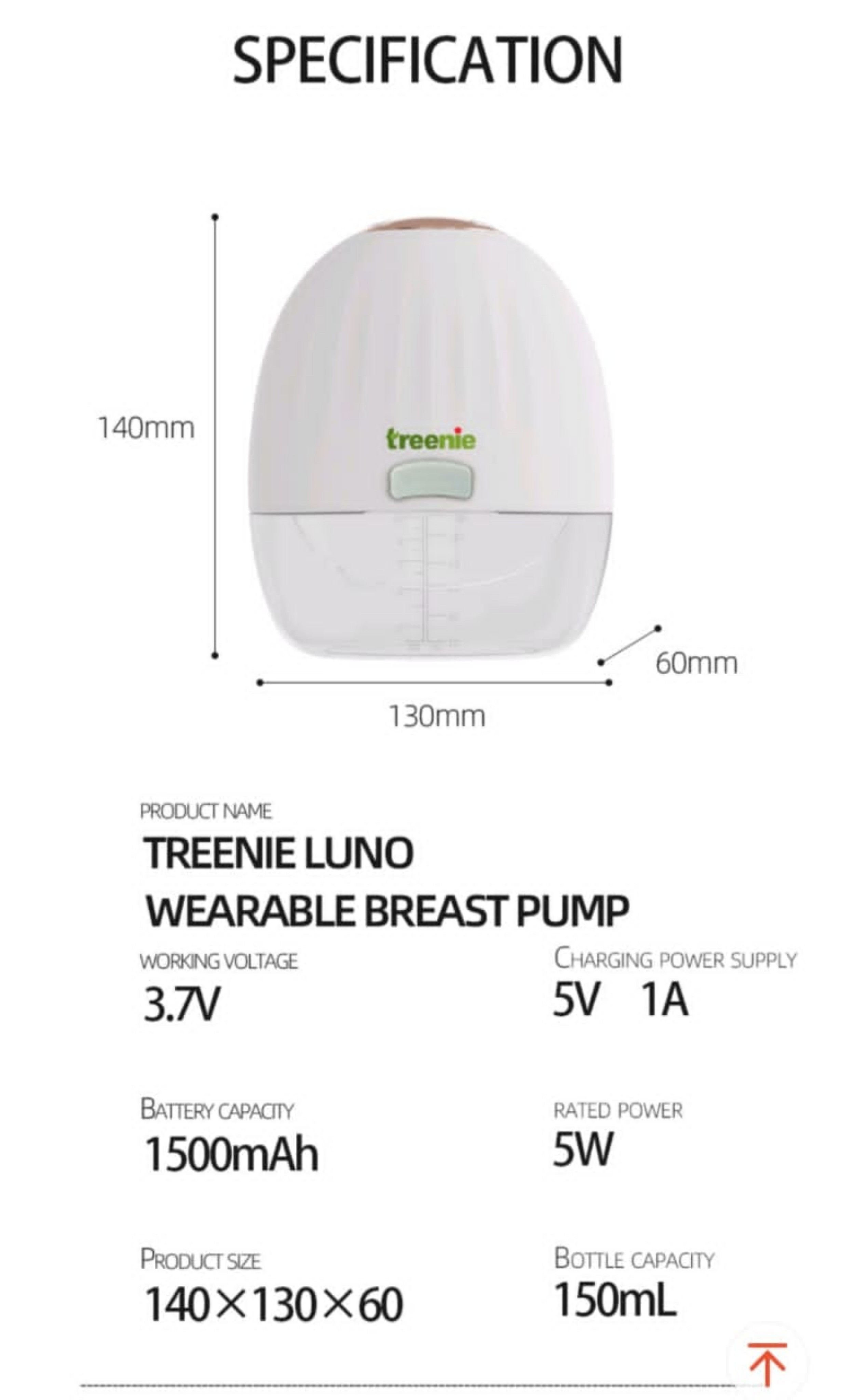 Treenie Luno Wearable Handsfree Rechargeable Breastpump (18mm