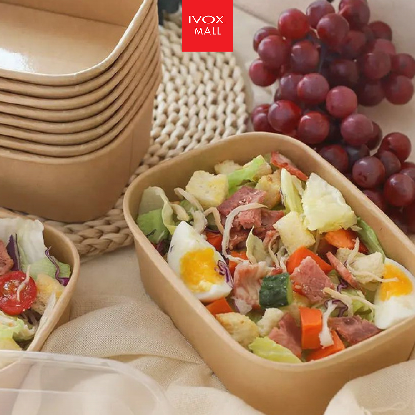 Rectangular Food Kraft Paper Bowl with PP Plastic Lid / Packaging ...