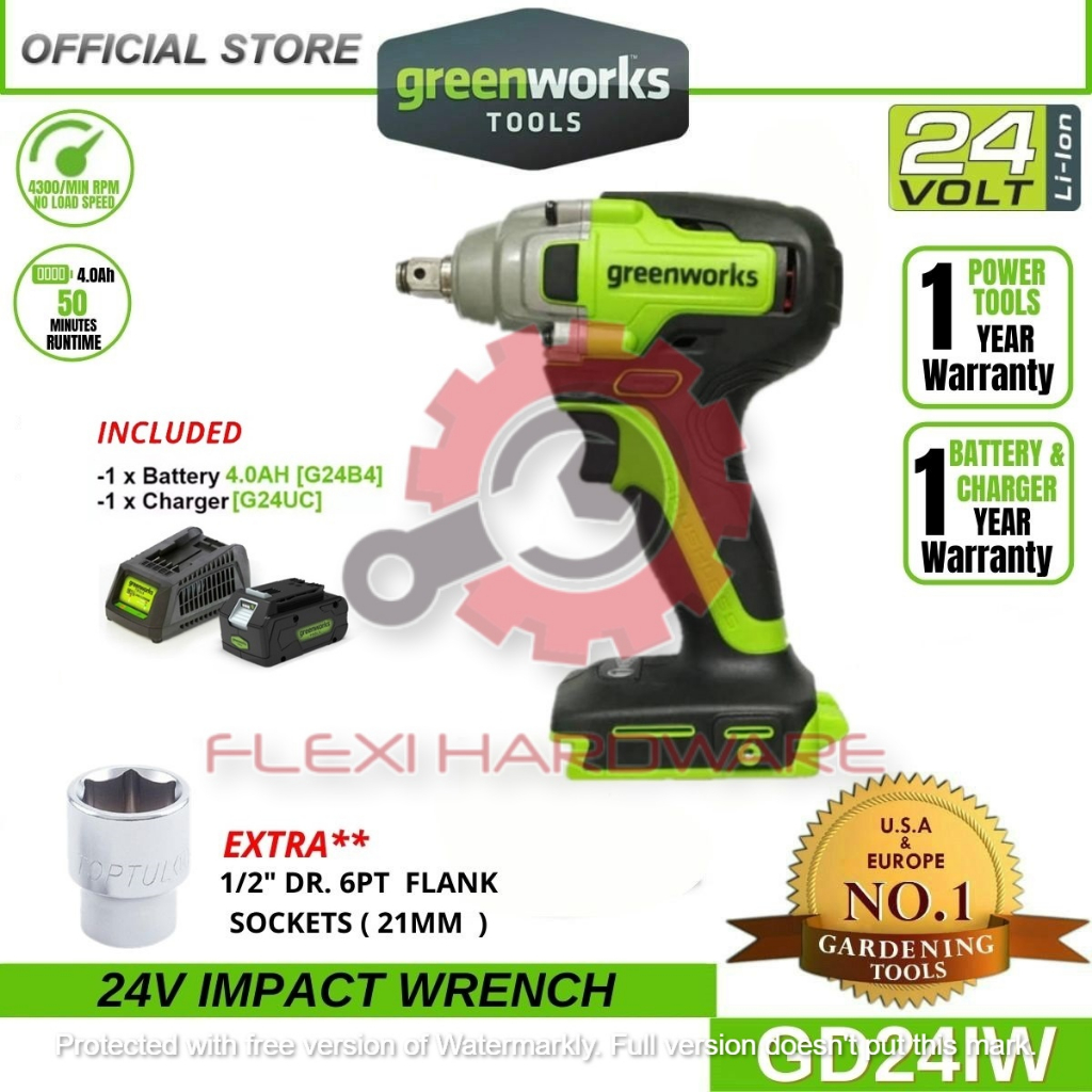 Greenworks GD24IW400 24V Cordless Impact Wrench W/O Battery