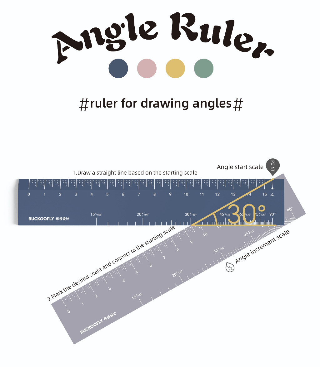 BKF Creative Colourful 2-In-1 Multifunctional Angle Ruler Scale 15cm ...