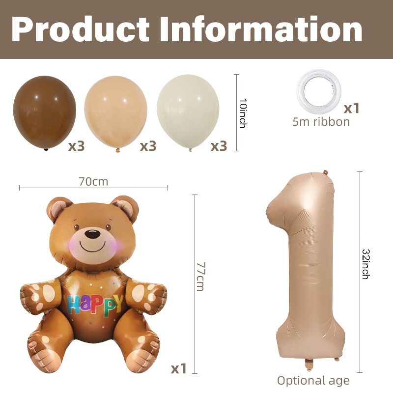 INS Teddy Bear Foil Balloon Party Decoration Set Balloons Baby Shower ...