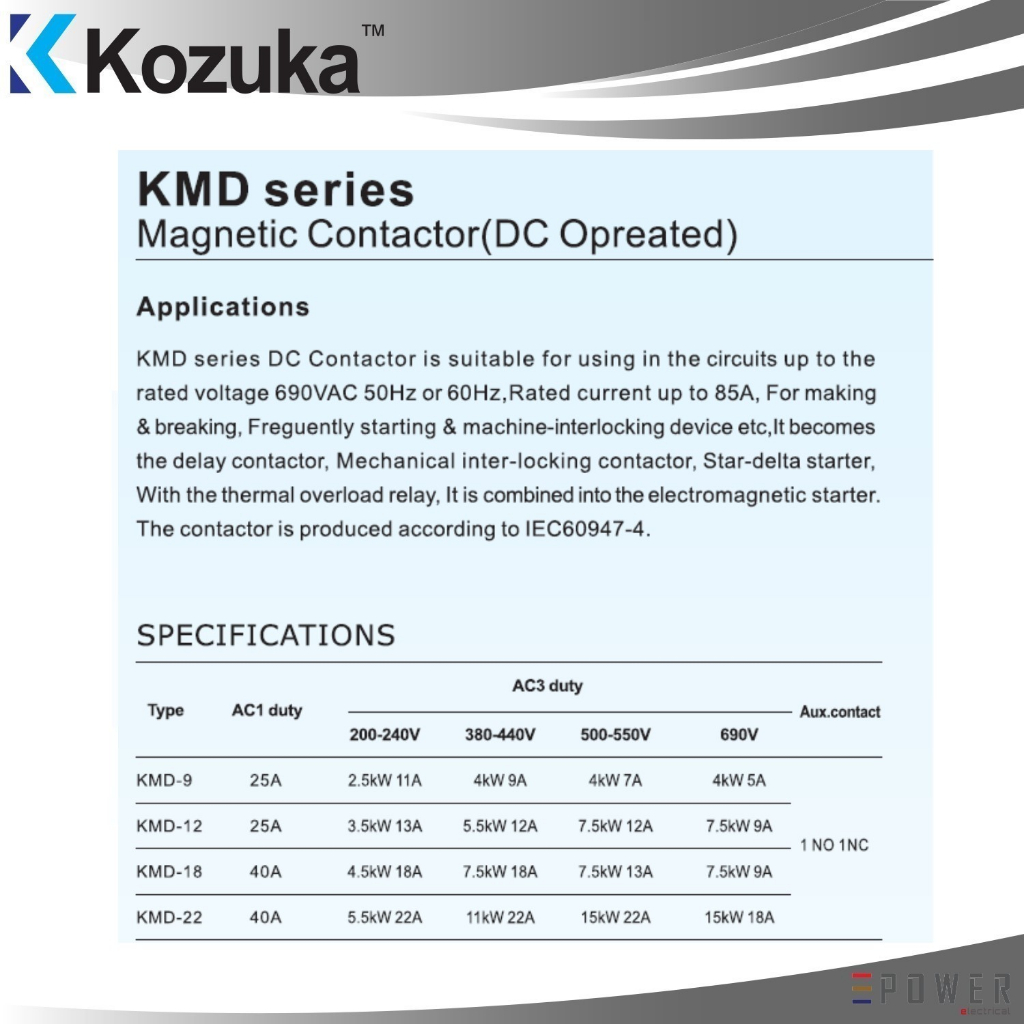KOZUKA DC CONTACTOR 3P 24V KMD 9, KMD 12, KMD 18, KMD 22 Shopee Malaysia