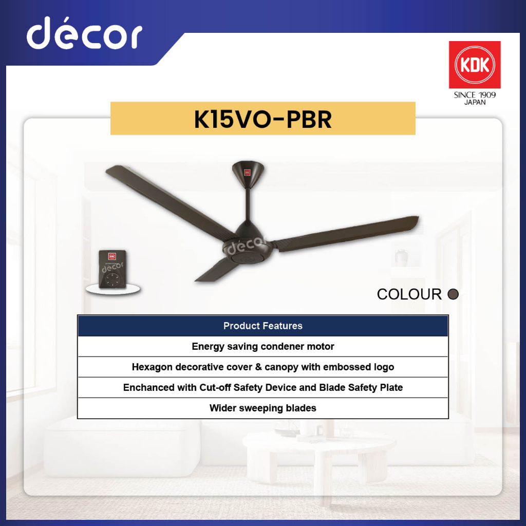 KDK Fan KDK K15VOPBR / K15VO-PBR 60'' 3 Blades 5 Speed Energy Saving ...