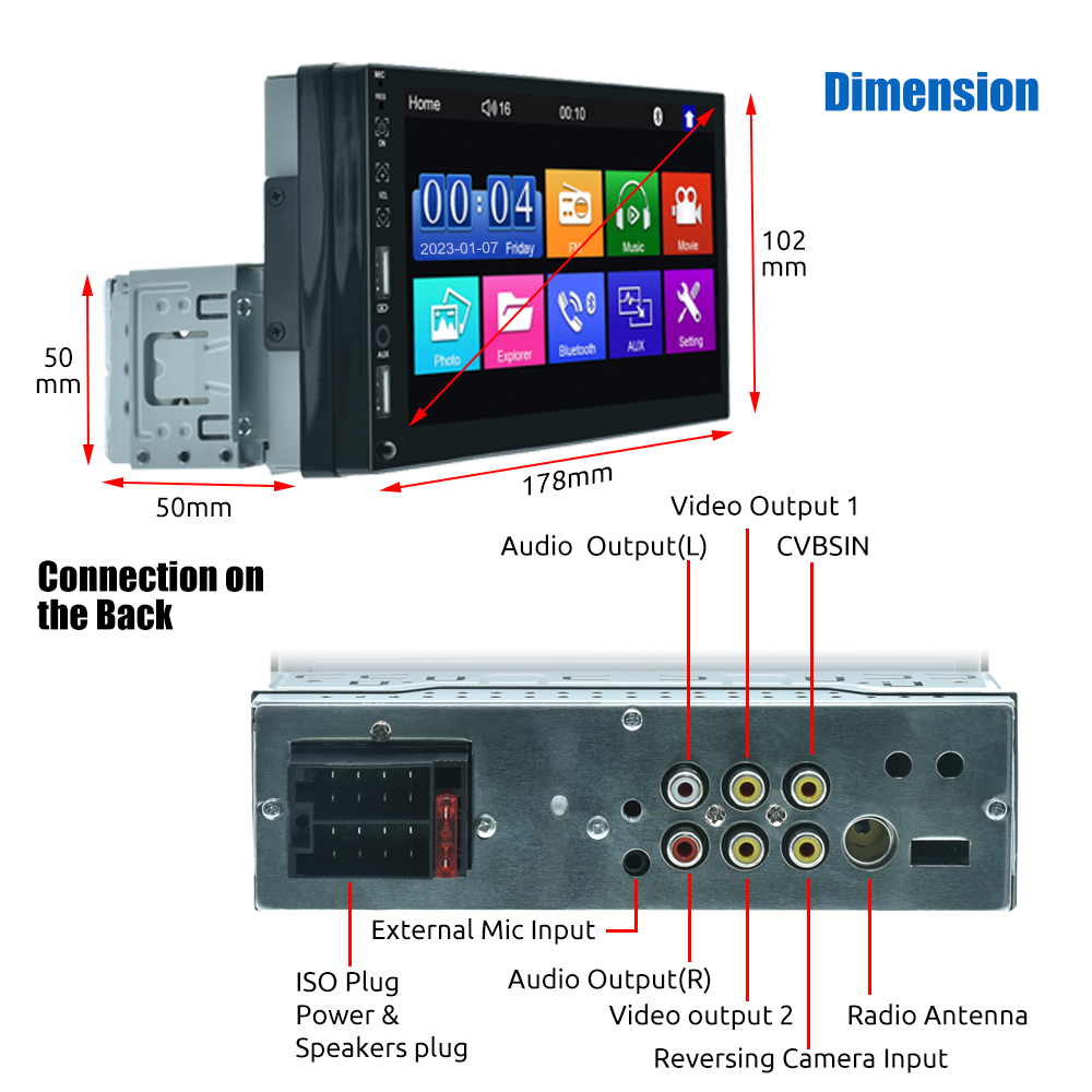 Essgoo Single 1 Din Car Stereo Radio Carplay And Android Auto 7 Inch