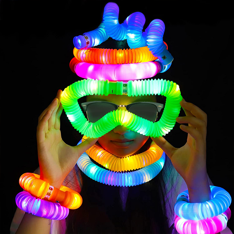 LED Pop Tube Sensory Fidget Plastic Bellows Squeeze Toy Children Kids ...