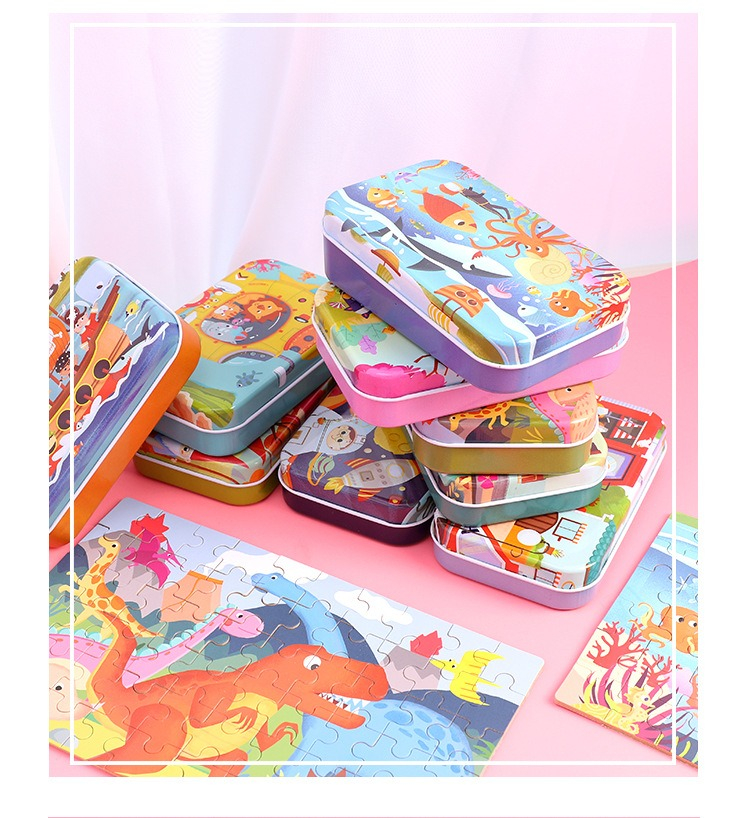 Kids Metal Box Cute Cartoon Jigsaw Puzzle 60pcs Wooden Puzzle Children ...