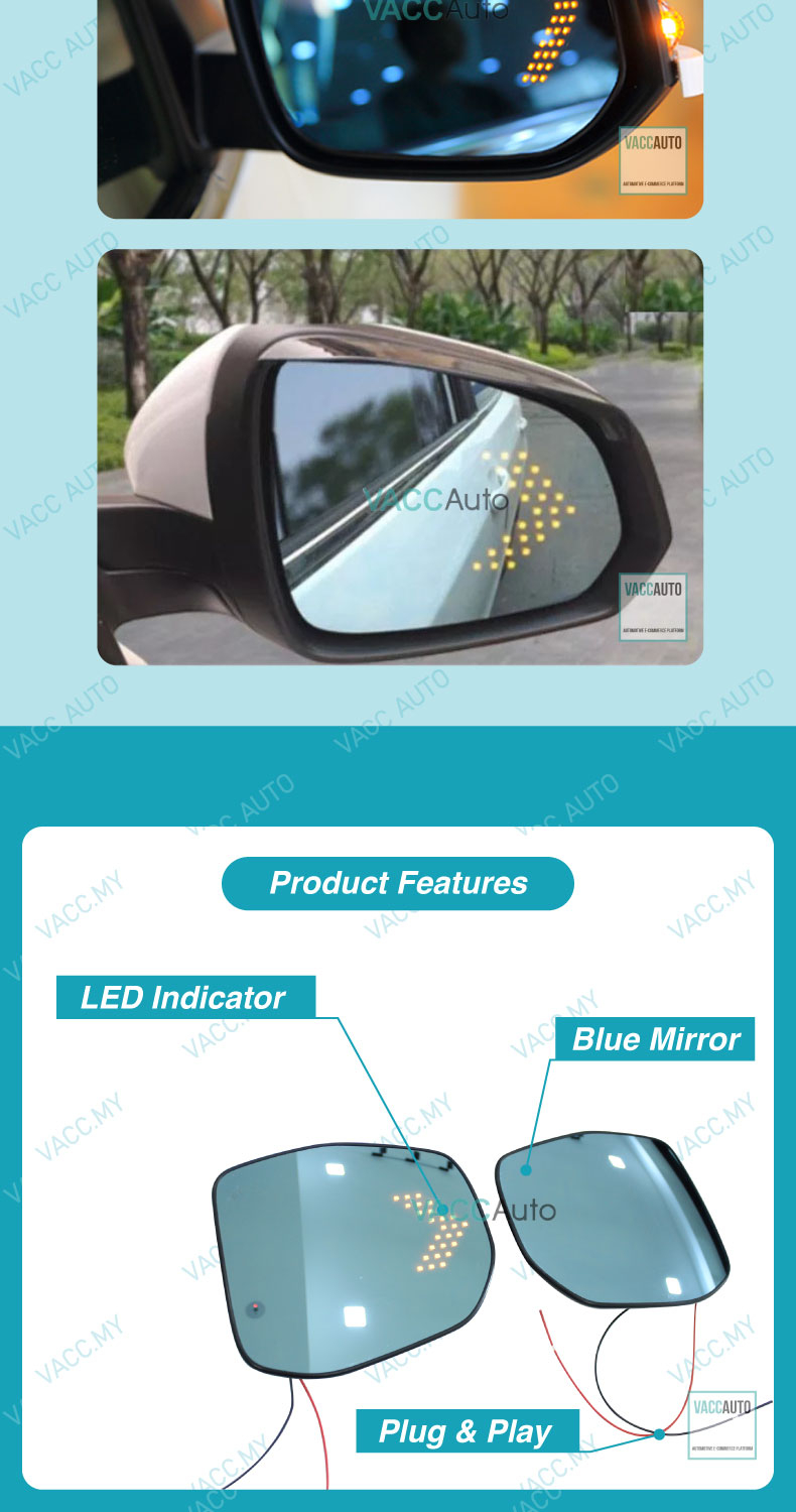 Honda HRV Blue Side Mirror With LED Signal Wide Angle Sight Rear View