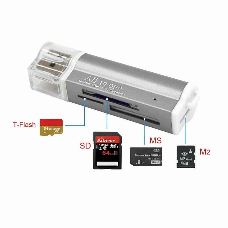 USB Memory Card Reader Adapter All In One for Micro SD MMC SDHC TF M2 ...