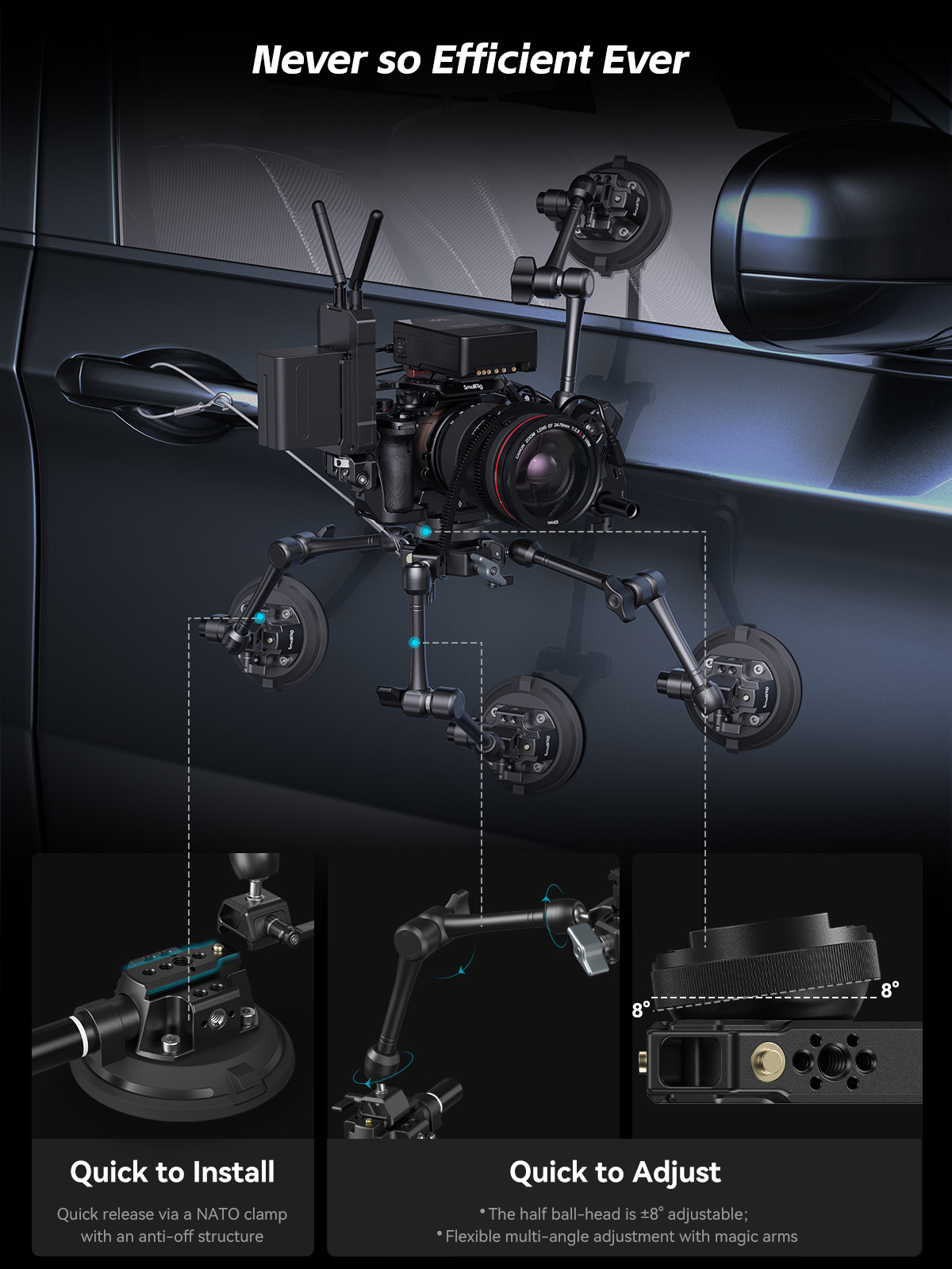 SmallRig All-in-One 4-Arm Suction Cup Camera Mount Kit for Vehicle ...