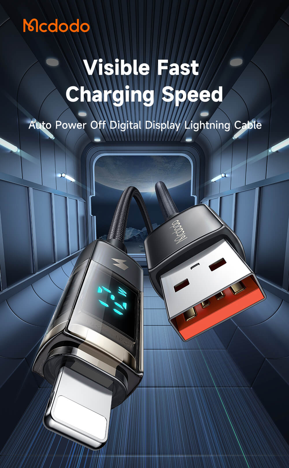 Mcdodo USB Fast Charging Cable With Digital Display For IPhone 13/12/11 Pro – 4ft