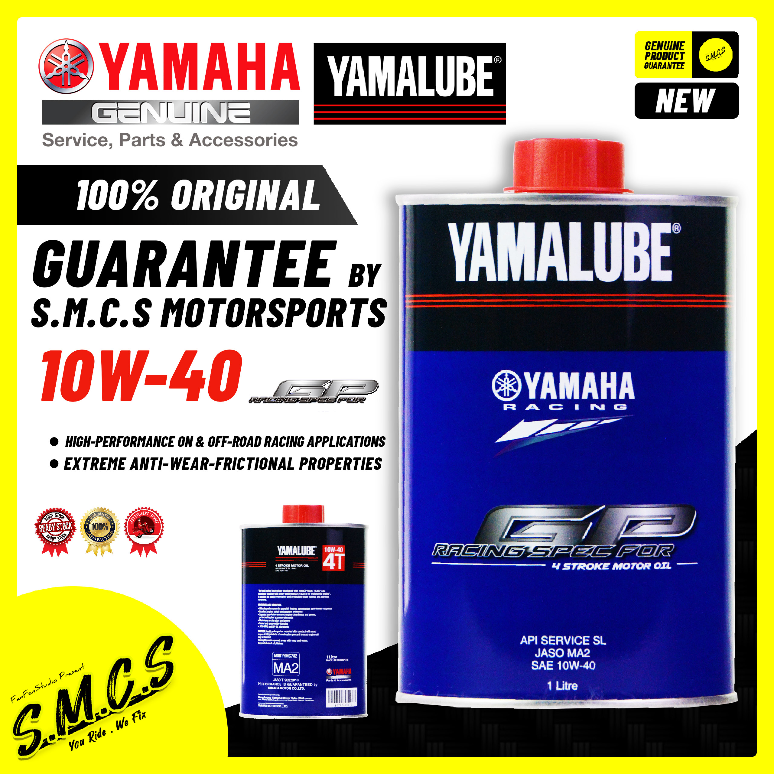 Yamalube 10W40 RS4GP 4T Fully Synthetic 1L l 100% Original l Minyak ...