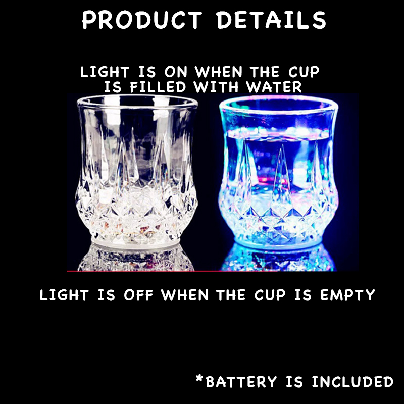 LED Light Up Water Cup Glass Mug Inductive Rainbow Colour Flashing ...