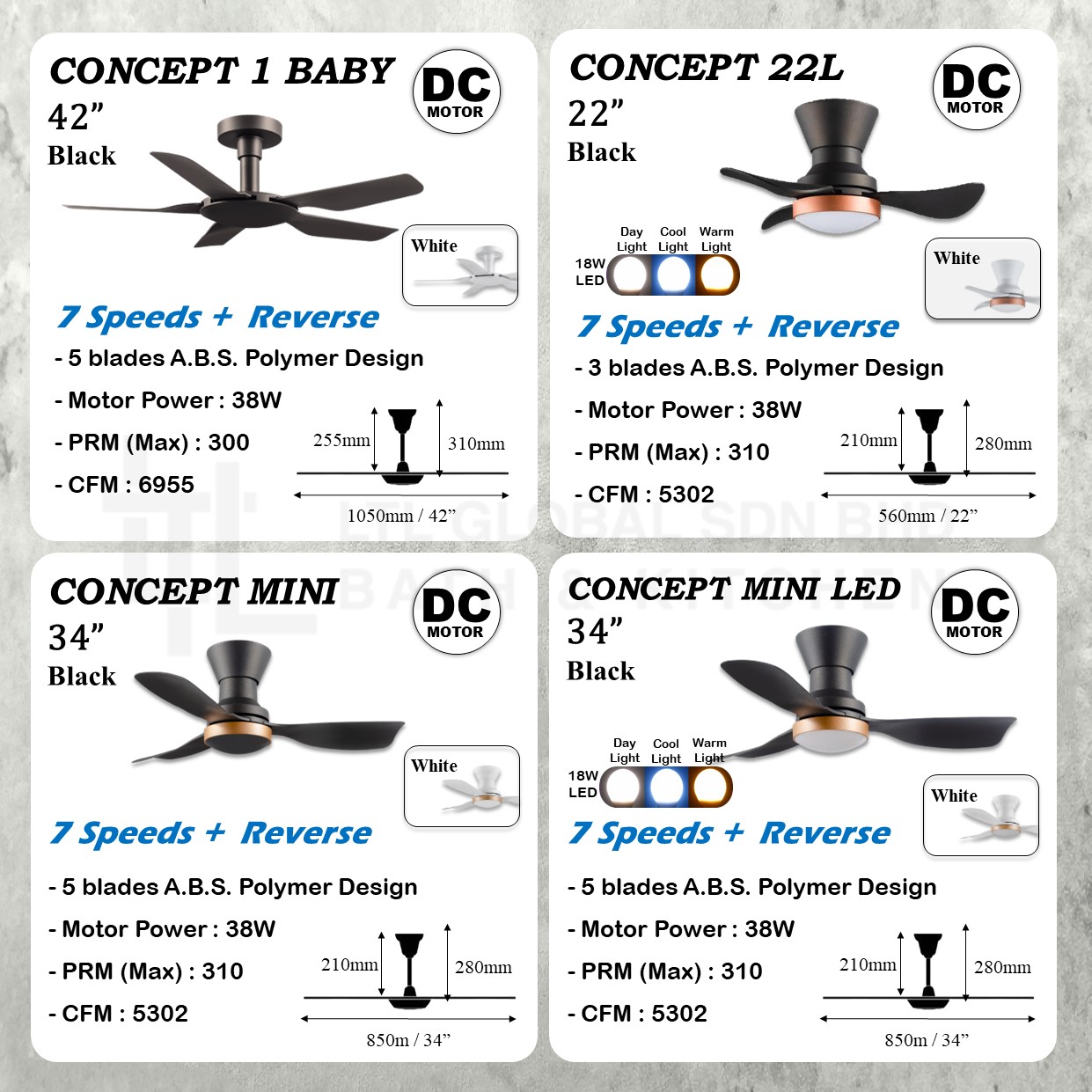 DEKA Z series K3 F5DC Concept Mini Concept Micro Ceiling Fan with ...