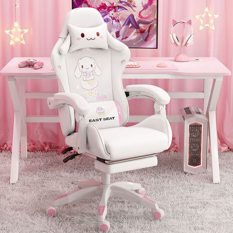 Gaming Chair Cushion White, Cute Seat Cushion with Backrest Non-Slip,  Kawaii Cha