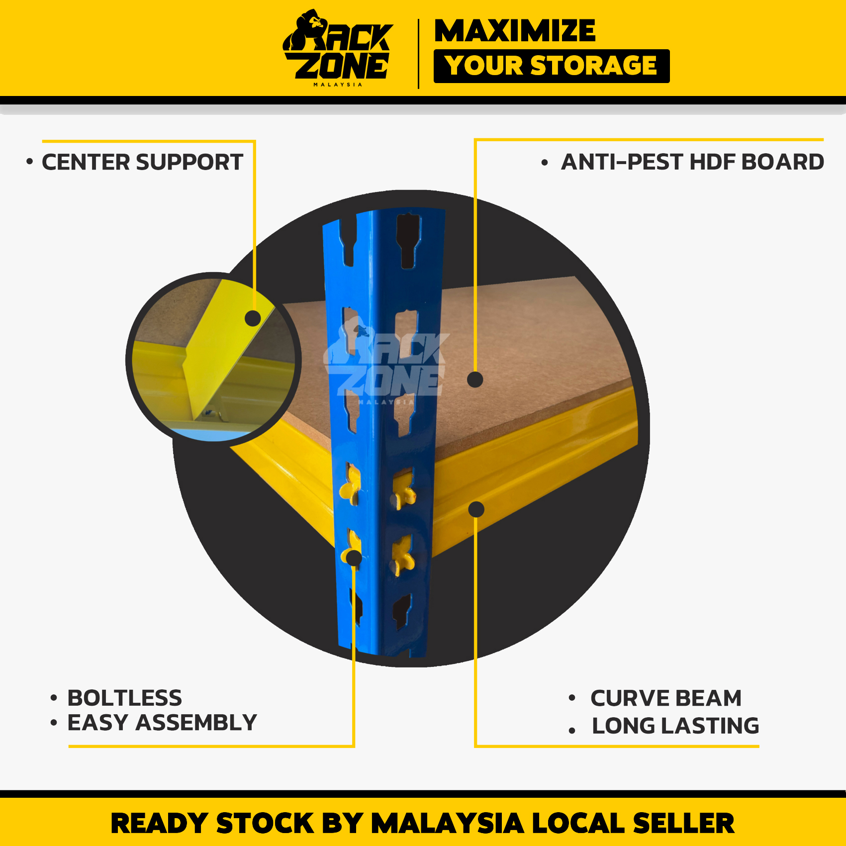 RACKZONE Yellow Blue 3 Level Rak Besi Bertingkat Boltless Rack Shelf ...