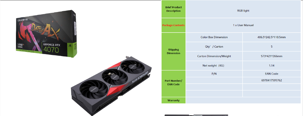 COLORFUL GAMING GEFORCE RTX4070 NB EX-V 12GB GDDR6X 192BIT GRAPHICS ...