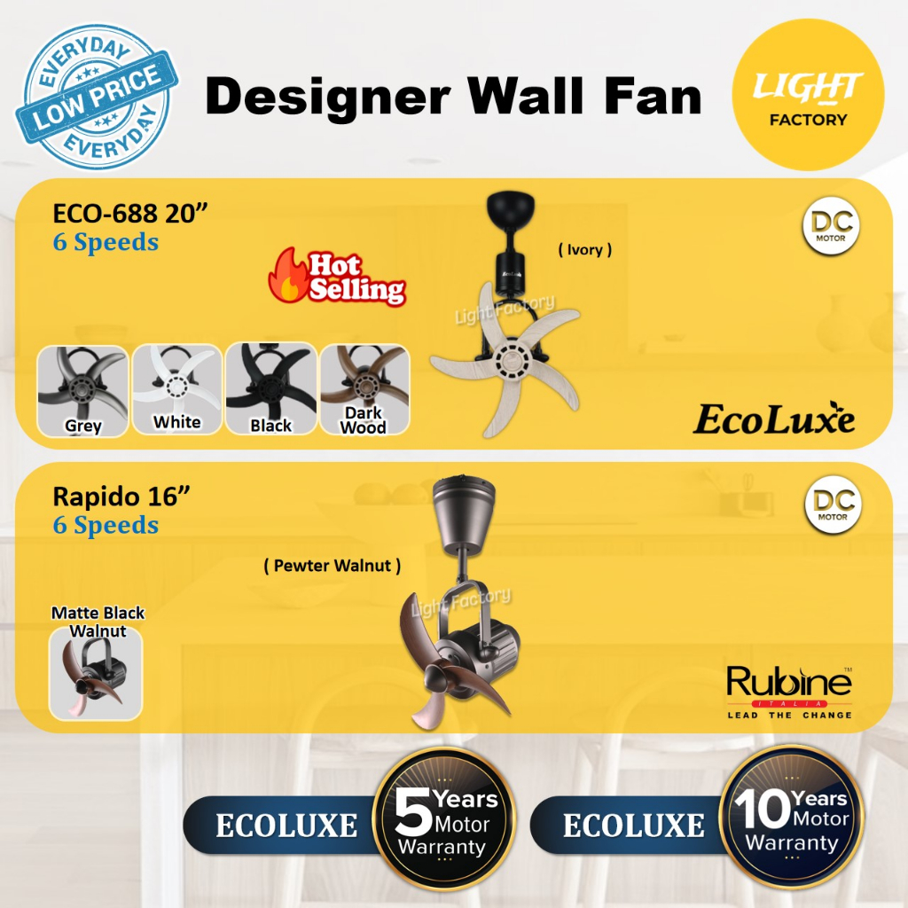 ECOLUXE ECO688 20" Premium Decorative Designer Wall Fan / RUBINE