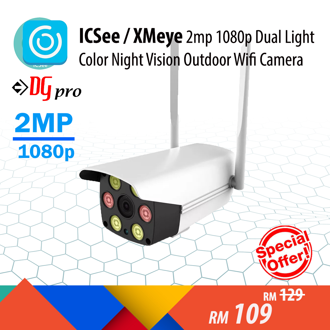 ICSee 2MP Full HD 1080p Dual Light Color Night Vision Outdoor Bullet ...