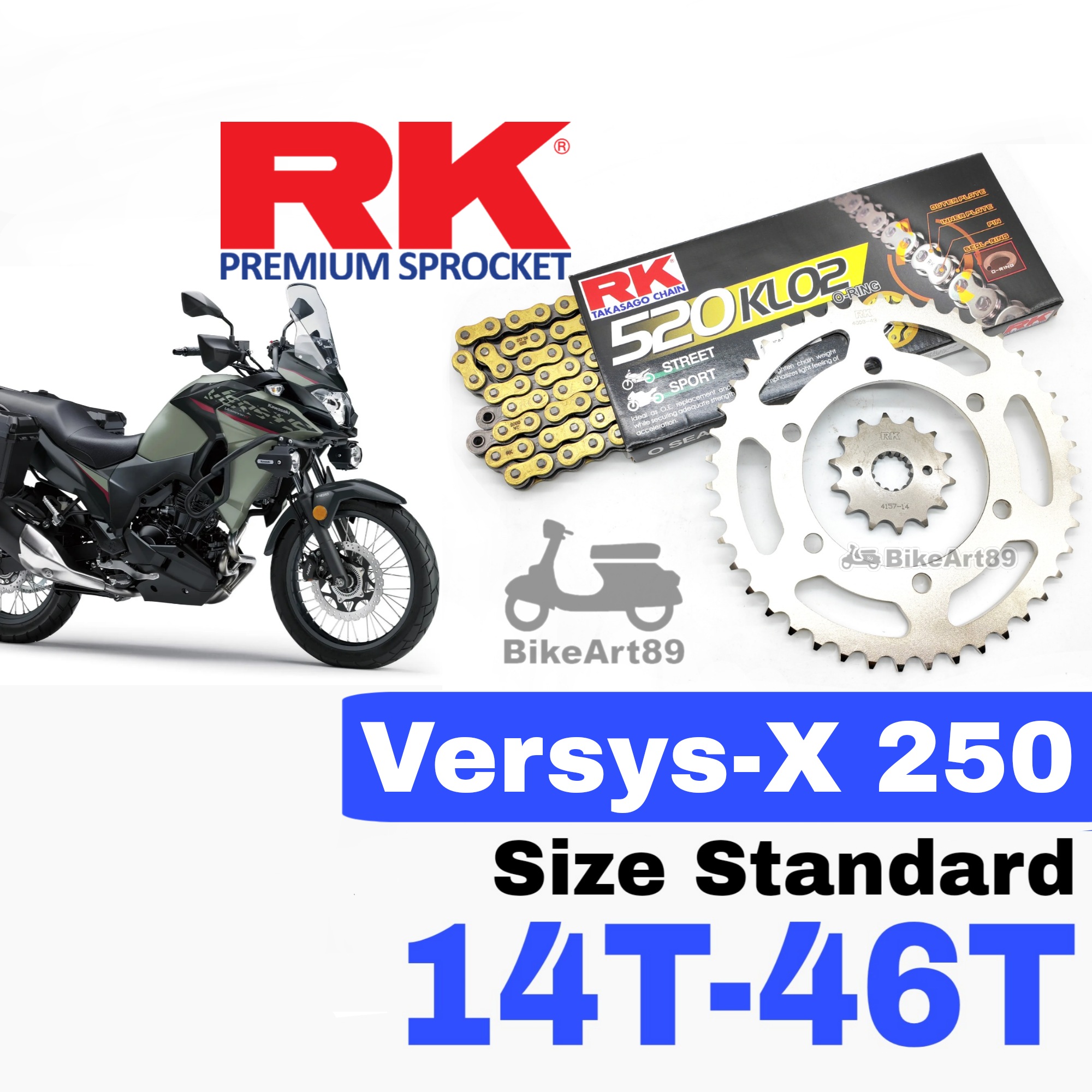 RK Sprocket Set Kawasaki Versys-X 250 RK 520 KLO2 O-Ring Black / Gold ...
