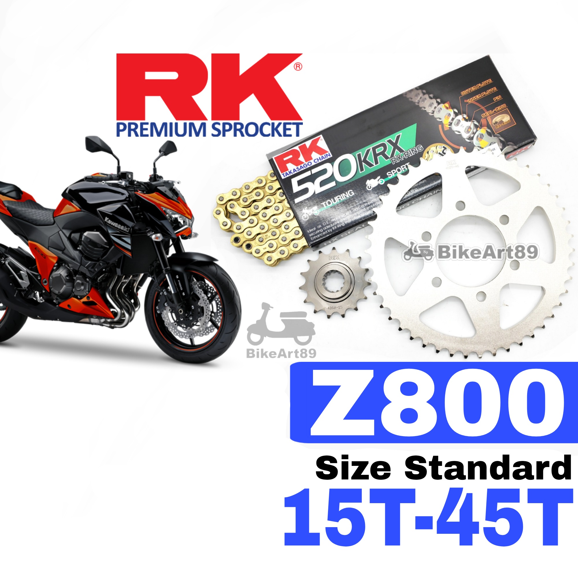 RK Sprocket Set Kawasaki Z800 RK 520 KRX X-Ring Black / Gold Chain 15T ...
