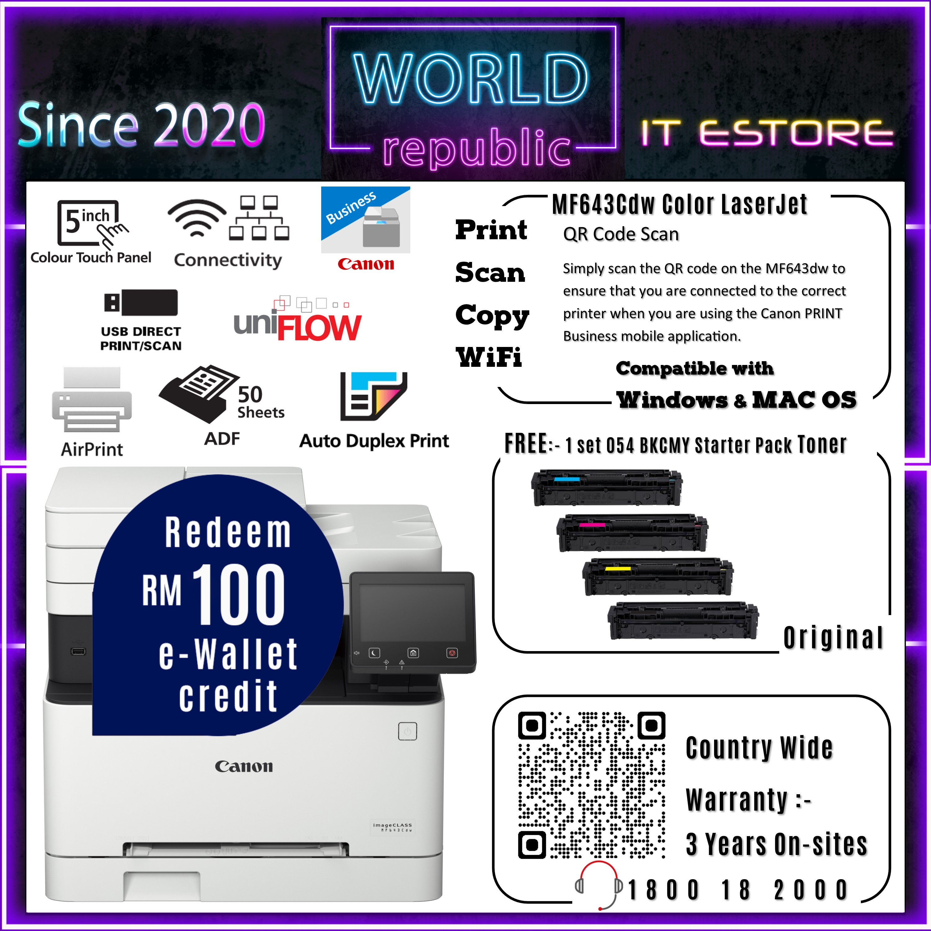 Canon Color LaserJet Printer imageCLASS MF643Cdw 3-in-1 Colour ...