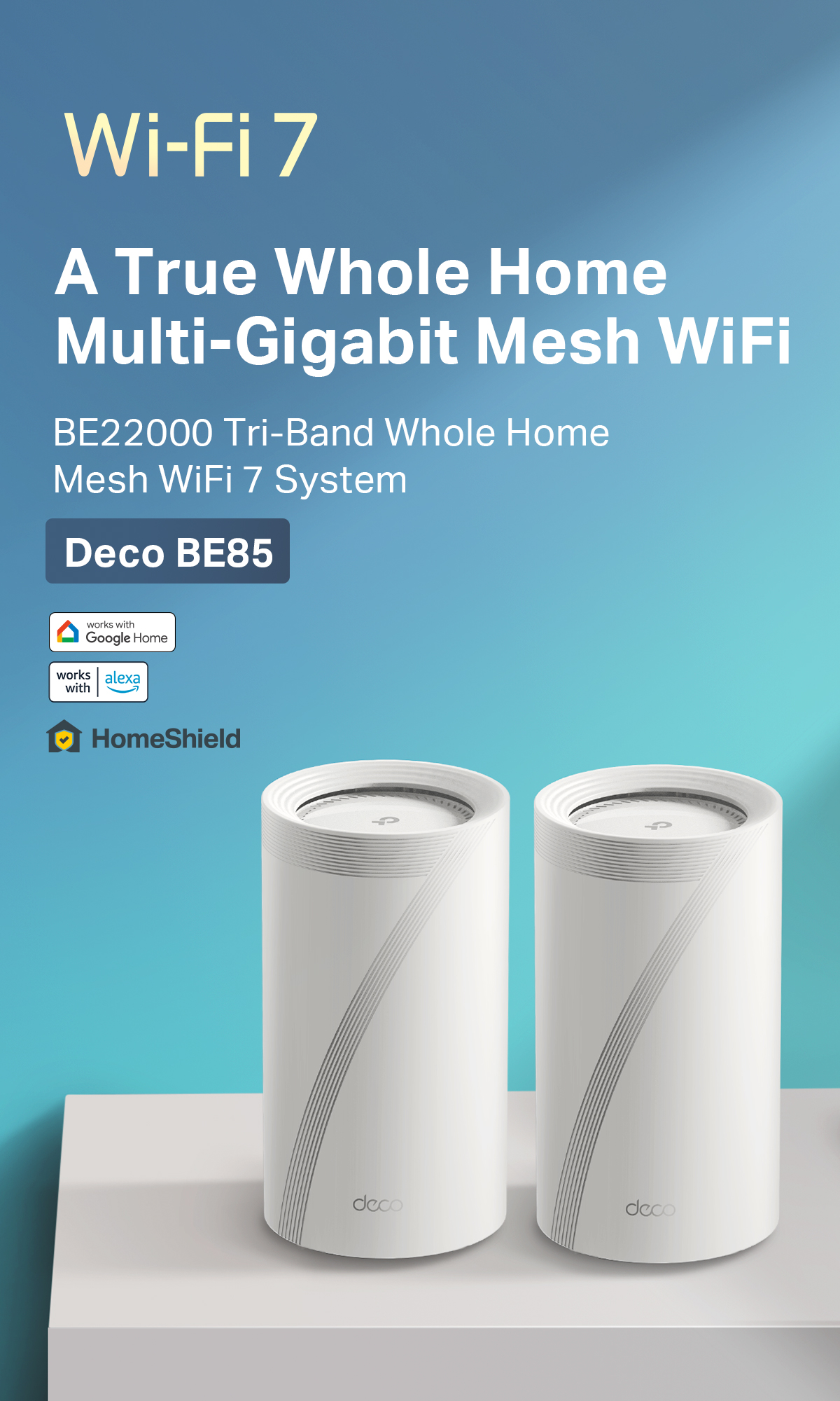  TP-Link Tri-Band WiFi 7 BE22000 Whole Home Mesh System (Deco  BE85), 12-Stream 22 Gbps, 2× 10G + 2× 2.5G Ports Wired Backhaul, 8×  High-Gain Antennas