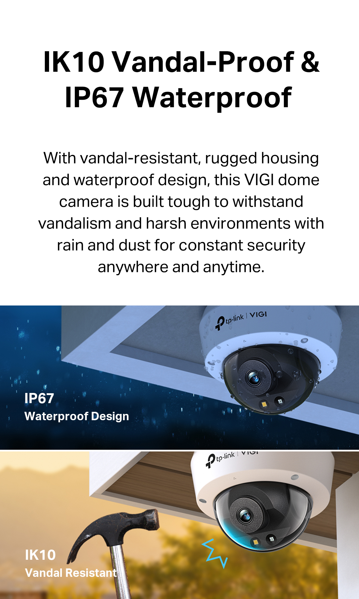 TP-Link VIGI C250 5MP CCTV Full-Color Dome Wired IK10 Vandal-Proof IP67 ...