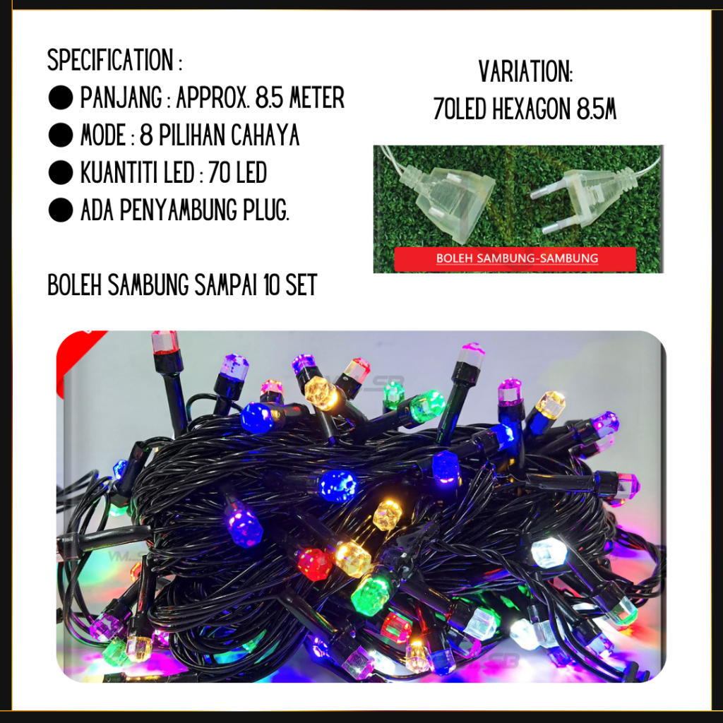 10M 100LED Lampu raya Multi-color Fairy Light Lampu Kelip Lip Lap Raya ...