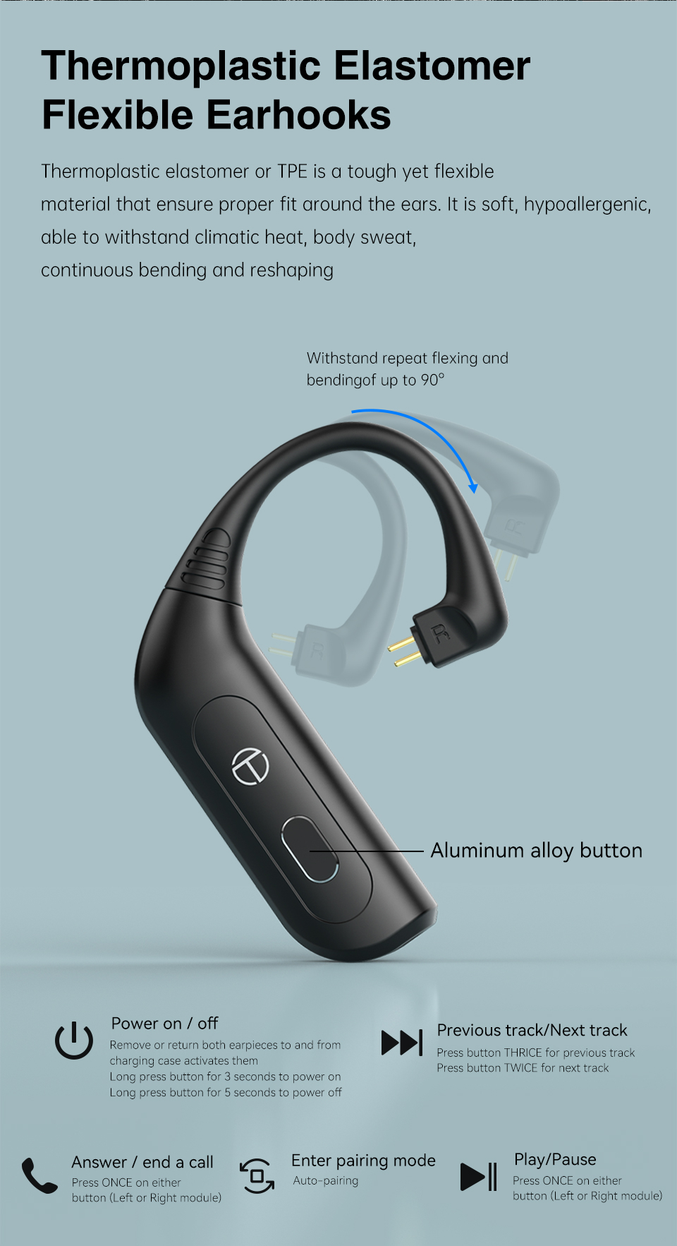 TRN BT20XS Wireless Bluetooth 5.3 HiFi Earphone Module Ear Hook 2PIN ...