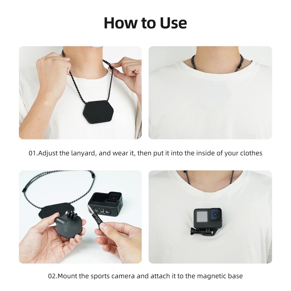 TELESIN Magnetic Pendant Lanyard Strap Chest Mount Halter Set for ...