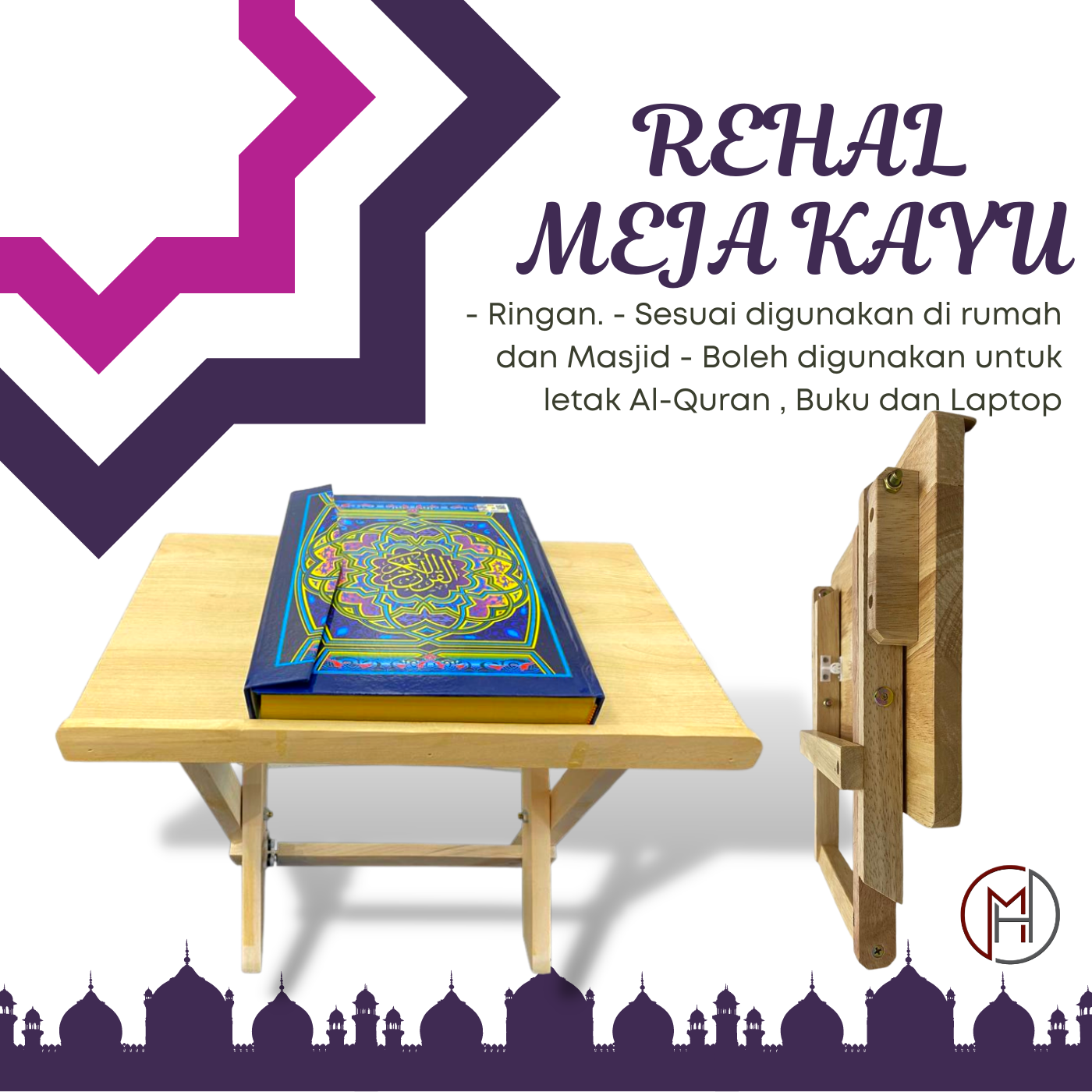 REHAL MEJA KAYU GETAH (Big/Small) Rehal Meja Duduk Al-Quran Muqaddam ...
