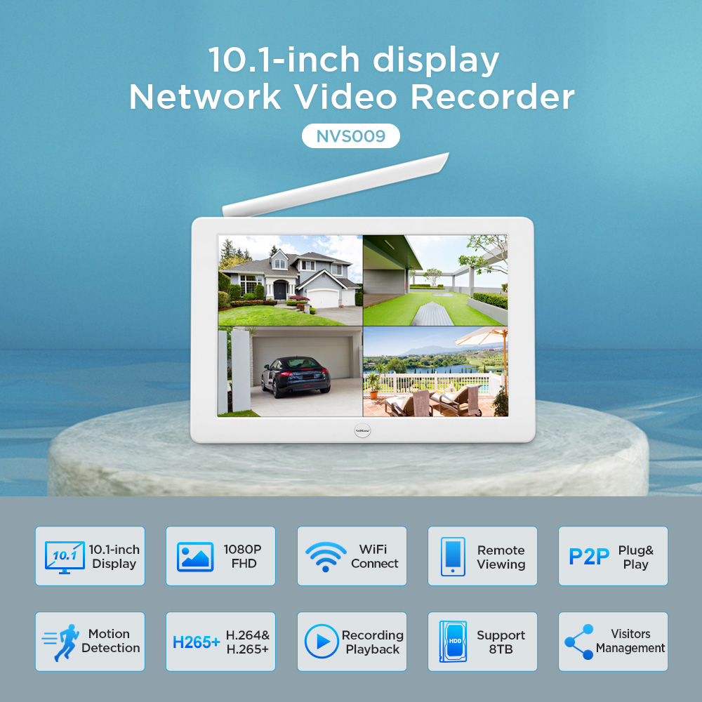 SriHome NVS009 WiFi NVR 8CH 10.1-inch LCD Screen Monitor (2MP) Network ...