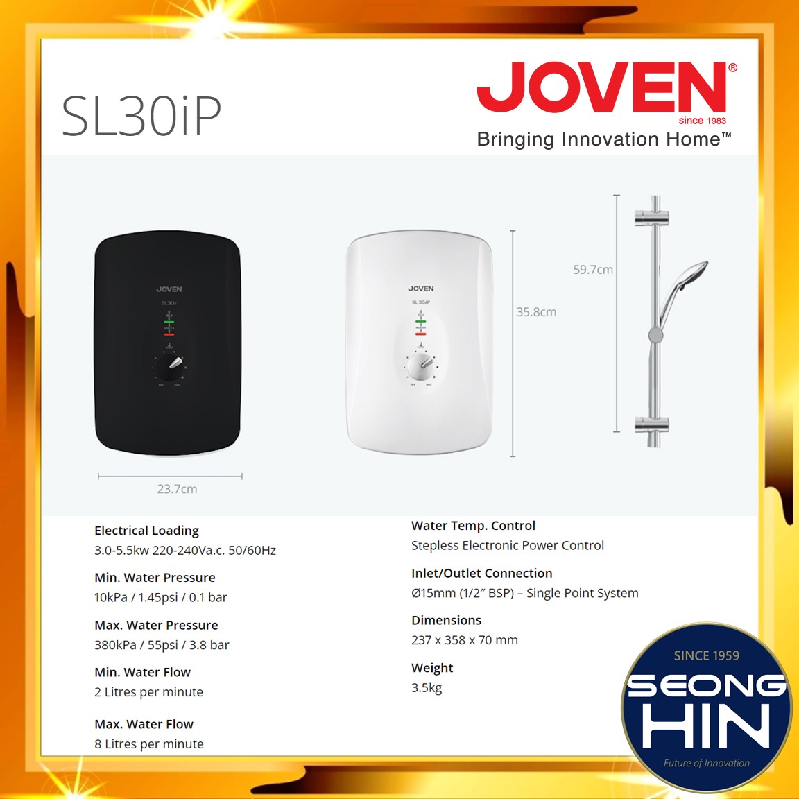 JOVEN SL30iP Instant Water Heater with DC PUMP Pemanas Air