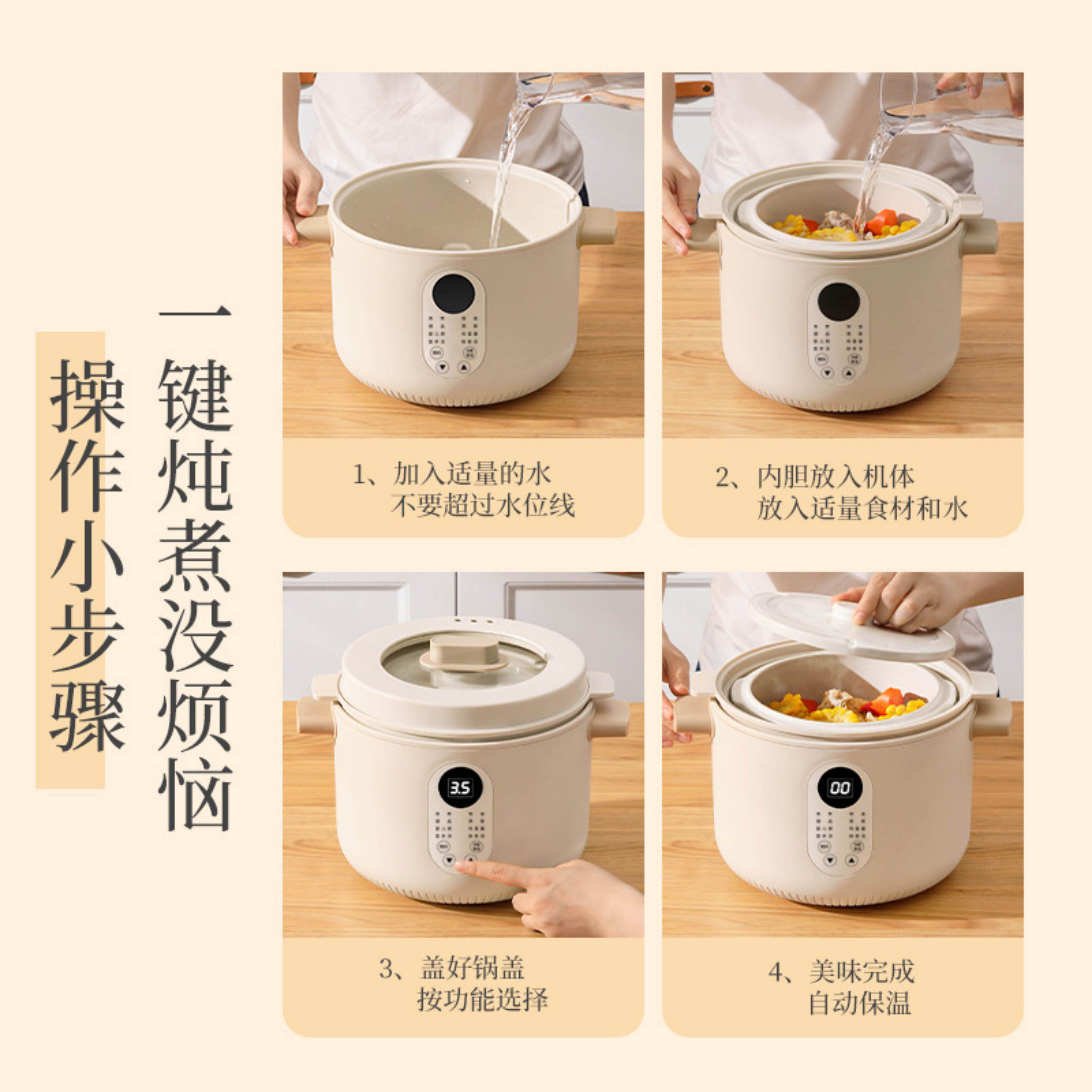 电炖锅，水炖锅 Electric Stew Pot Slow Cooker 3L One Pot Of 5 Gallbladders ...