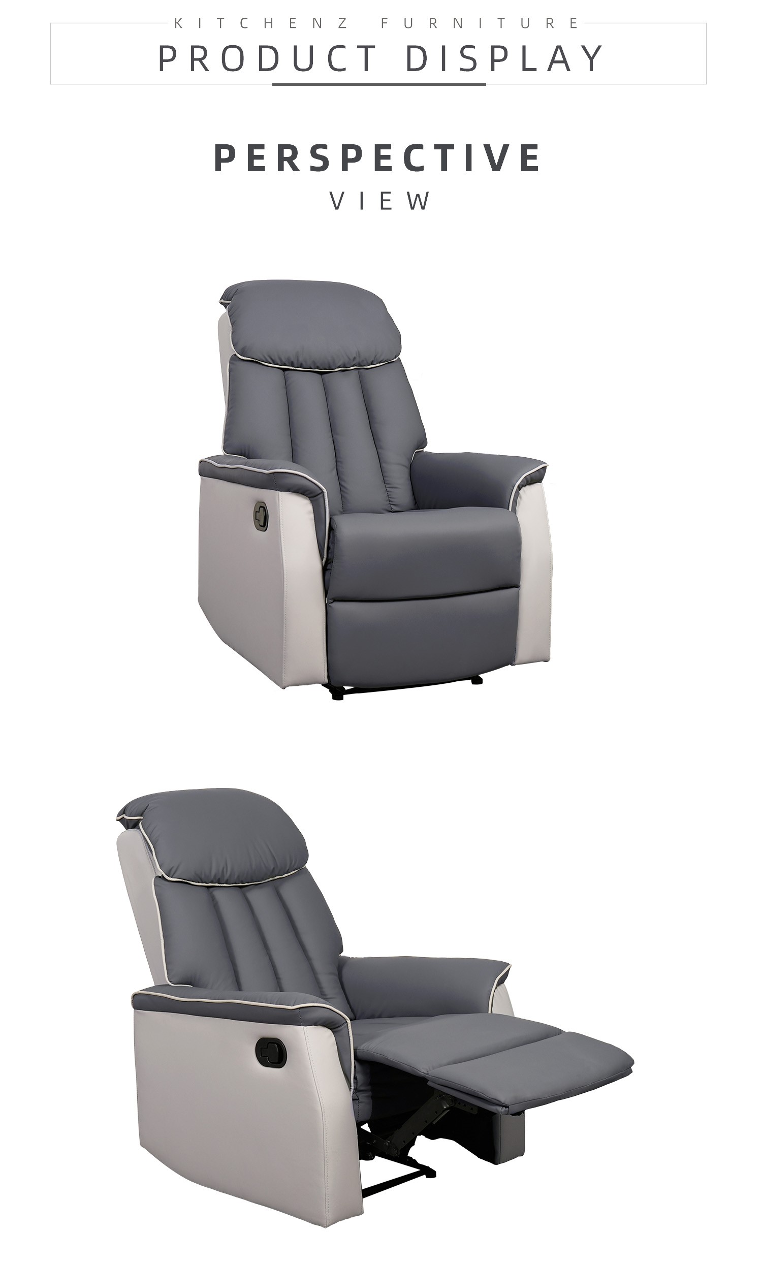 [FREE Shipping] KitchenZ TPU Recliner Sofa Chair Dark Grey/Light Grey