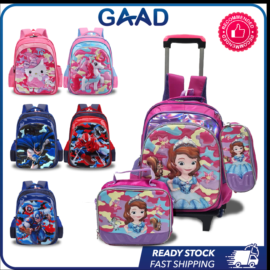 3In1 Detachable Big Size 3D Backpack Trolley 6 Wheels Primary Students ...