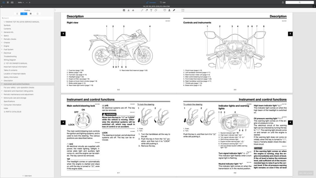YAMAHA YZF-R3 (2015-2016) SERVICE WORKSHOP MANUAL PARTS